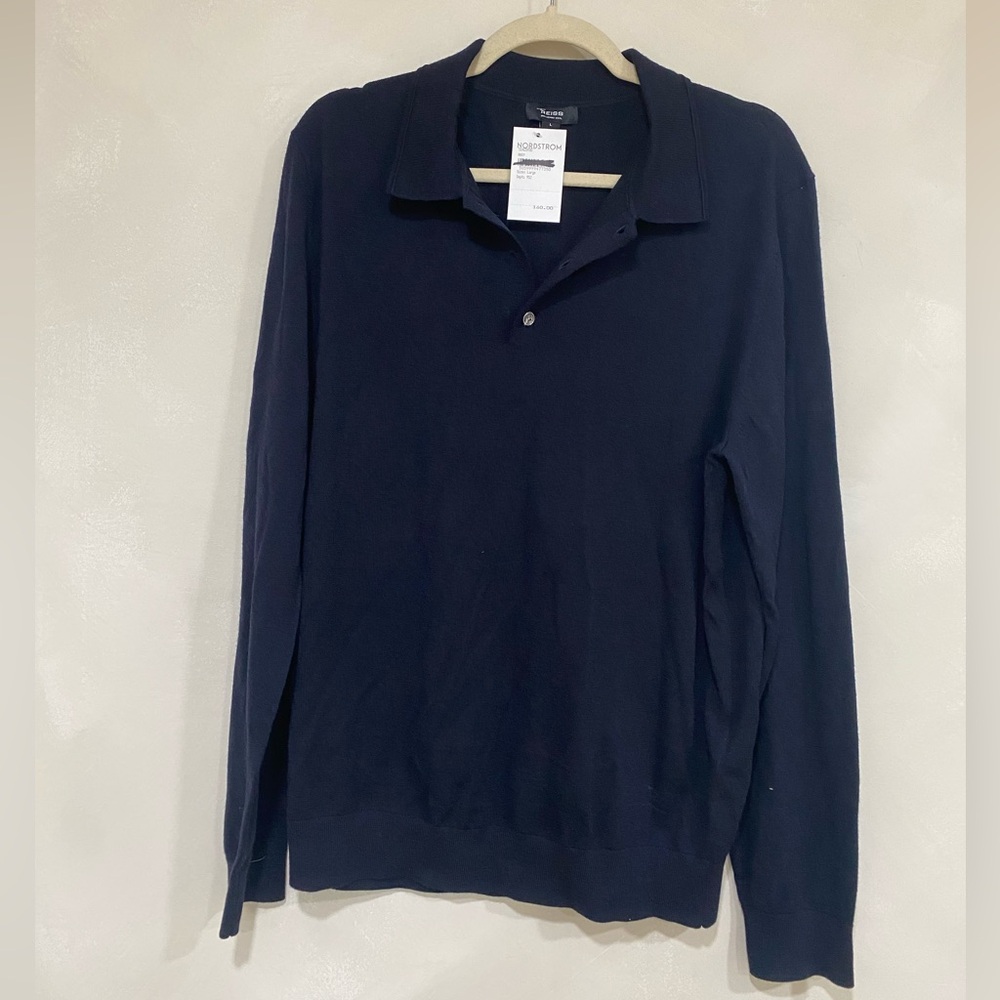 Reiss Navy Merino Wool Polo Sweater Large NWT (see description)